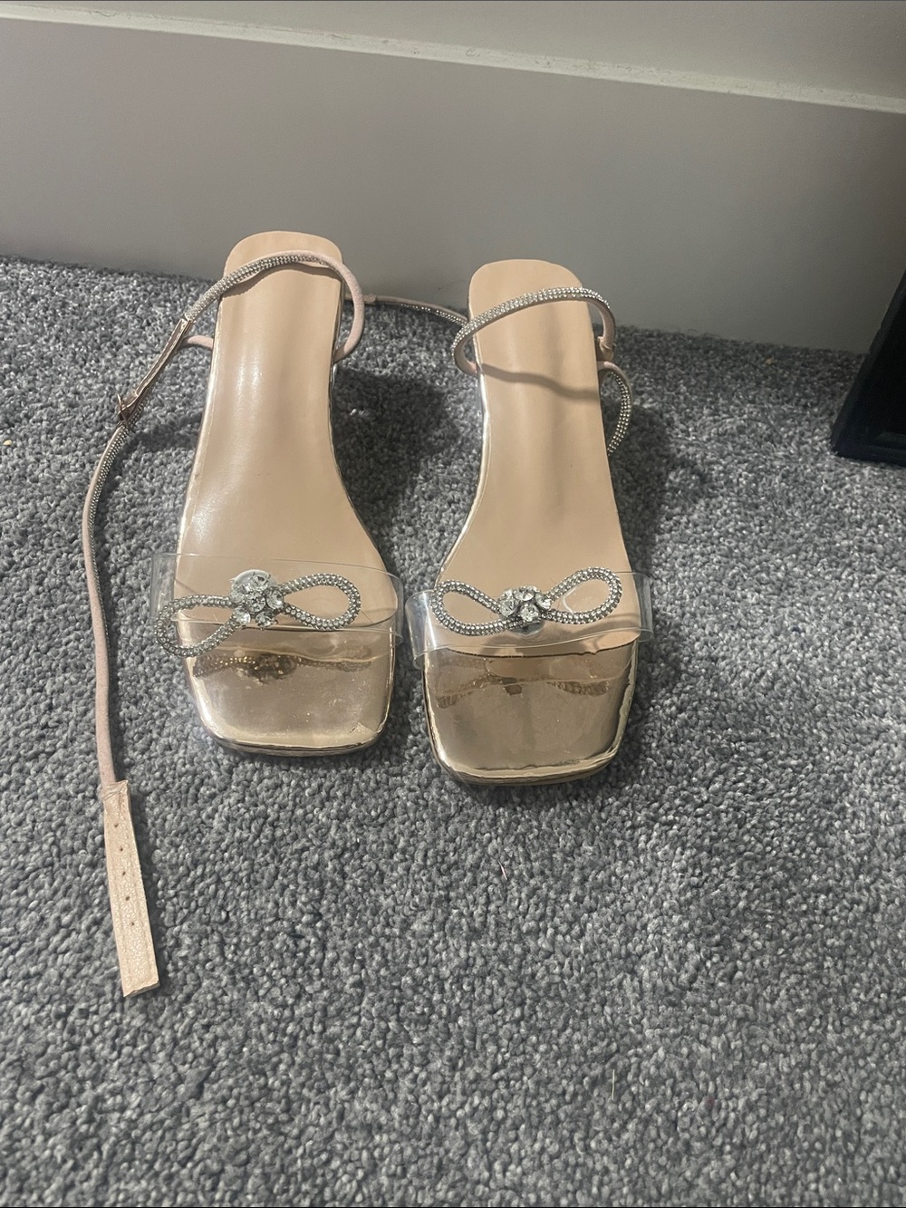 Crystal Bow Clear Strap Nude Heeled Sandals